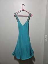 Vtg Niteline By Della Roufogali Sequined/Beaded Straps Light Blue Silk Dress
