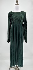Vintage René Derhy Forest Green Empire Waist Long Sleeve Maxi Dress Sz S