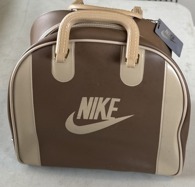 Rare 80s 90s Vintage Nike Bowling Ball Bag, Brown/Beige Leather w/ Steel