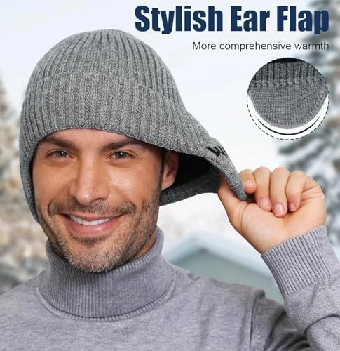 Gorro de línea polar con orejera, sombrero de punto de invierno para hombre mujer caqui Foto 2 de 4