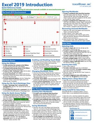 Microsoft Excel 2019 Introduction Quick Reference Training Guide (Cheat Sheet of