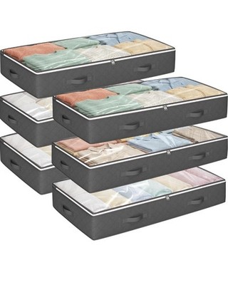 Budding Joy 90L Underbed Storage Bags 6-Pack Zipper Foldable Gray 39x20x7