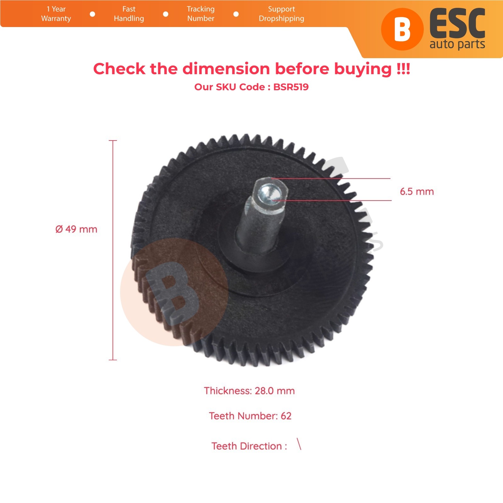 Sunroof Motor Repair Gear 62 Teeth for Mini Cooper R55 R56 R60 R61 2007-2016
