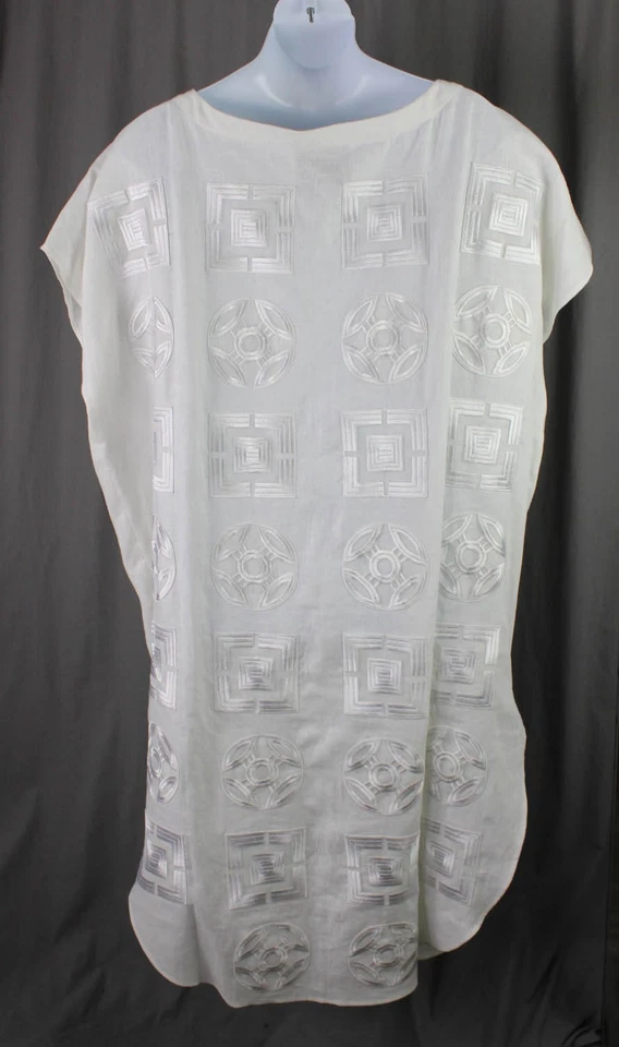 Hester Bly Women's Ivory 100% Linen Round Neck Short Sleeve Shift Dress One Size - Image 2 of 4