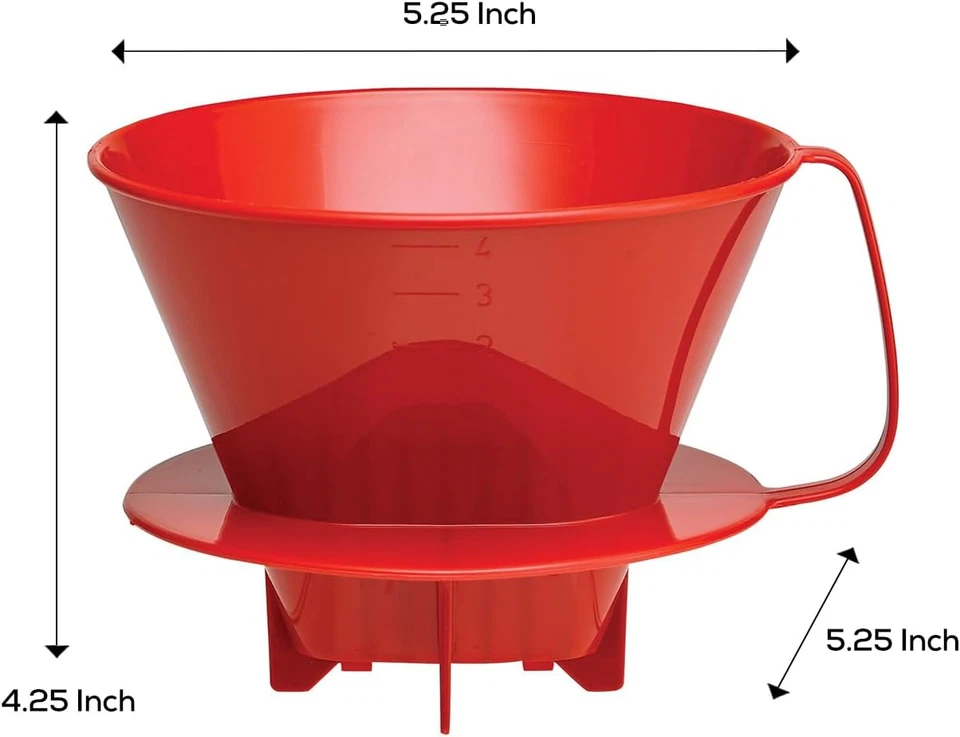 Cono de filtro para preparar café Fino Pour-Over, tamaño número 4, rojo, prepara de 8 a 12 tazas Foto 3 de 4