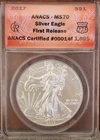 2017 1 0Z. SILVER AMERICAN EAGLE *ANACS MS70* FIRST RELEASE