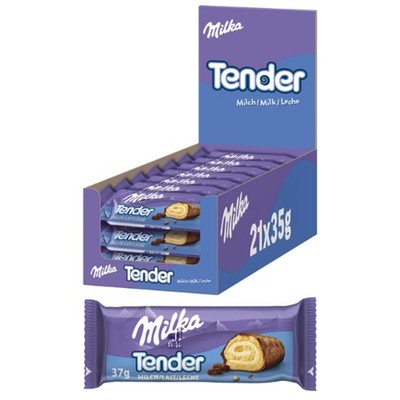 Milka Tender Milch   Biskuit-Rolle mit feiner Milchcrème-Füllung, 21 x 35g