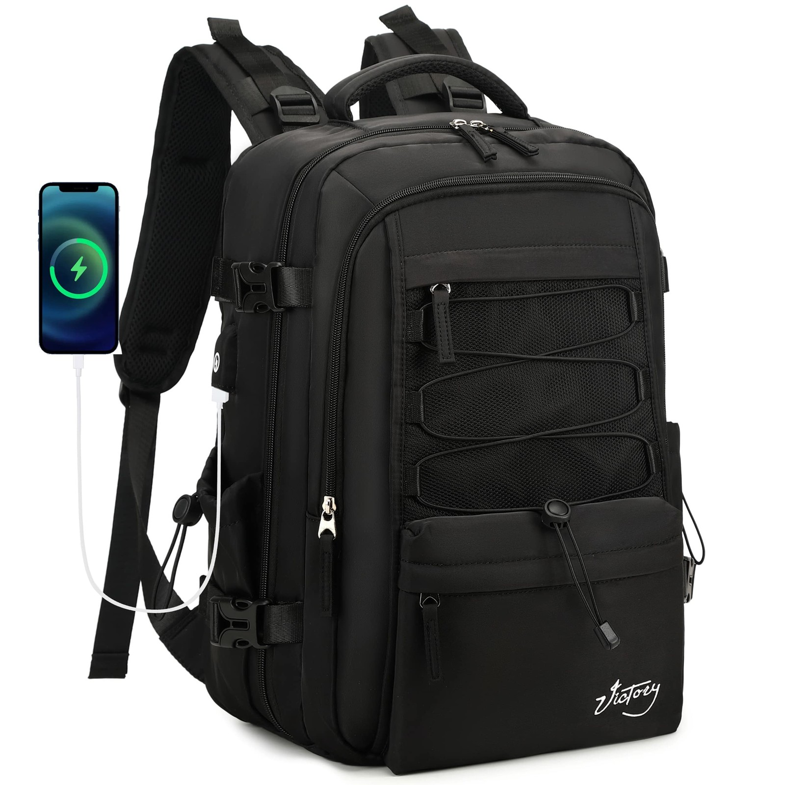Women Men 15.6 Inch Laptop Travel Backpack with USB Charging Port-image