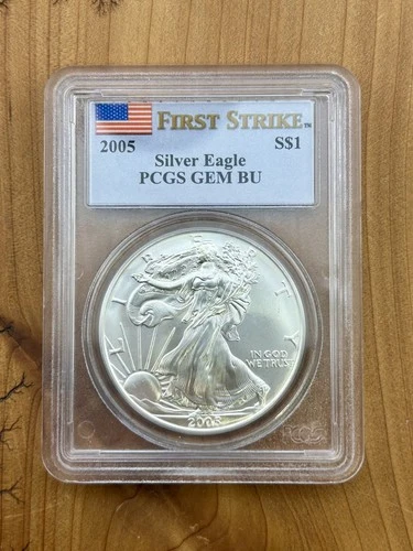 2005 PCGS GEM BU American 1oz Silver Eagle $1 First Strike .999