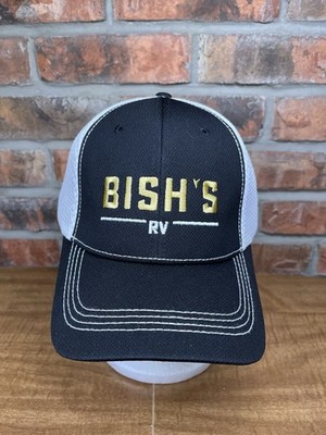 Bish s RV Sales Service Parts Embroidered Logo Black White Mesh SnapBack Hat