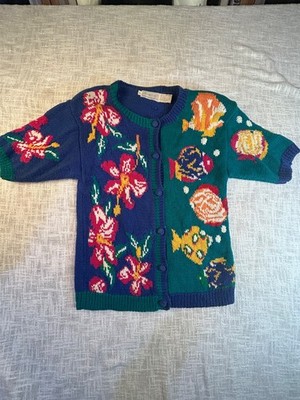 Vintage The Eagle's Eye Cardigan Sweater L Chunky Floral Cottagecore Whimsical