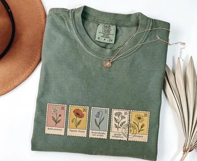 Wildflower Stamp Botanical Postage Comfort Tee Nature Lover Gift Shirt