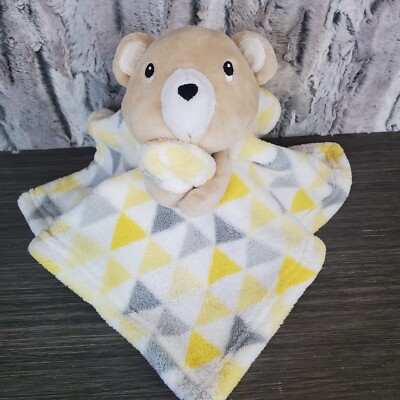 S.L. SL Home Fashions Beige Teddy Bear Lovey - Yellow Gray Triangles