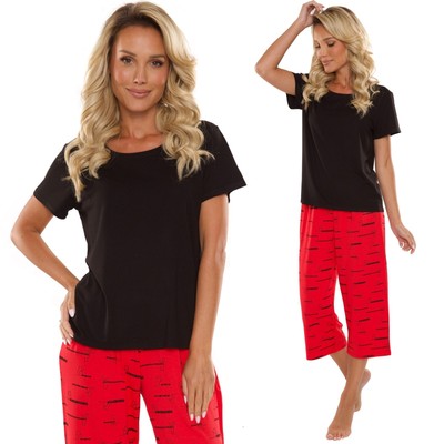 Damen Schlafanzug De Lafense 661 Pyjama 7/8 Schlafhose Nachtanzug 2-Teiler Rot