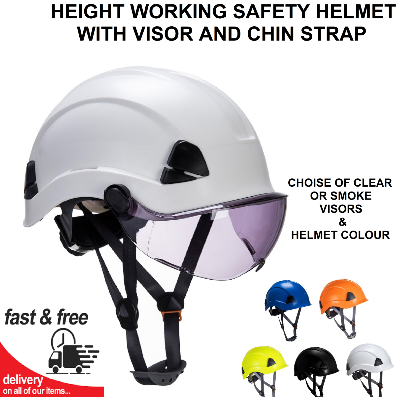 VISOR SAFETY HELMET, CHIN STRAP, HEIGHT CONSTRUCTION eBay