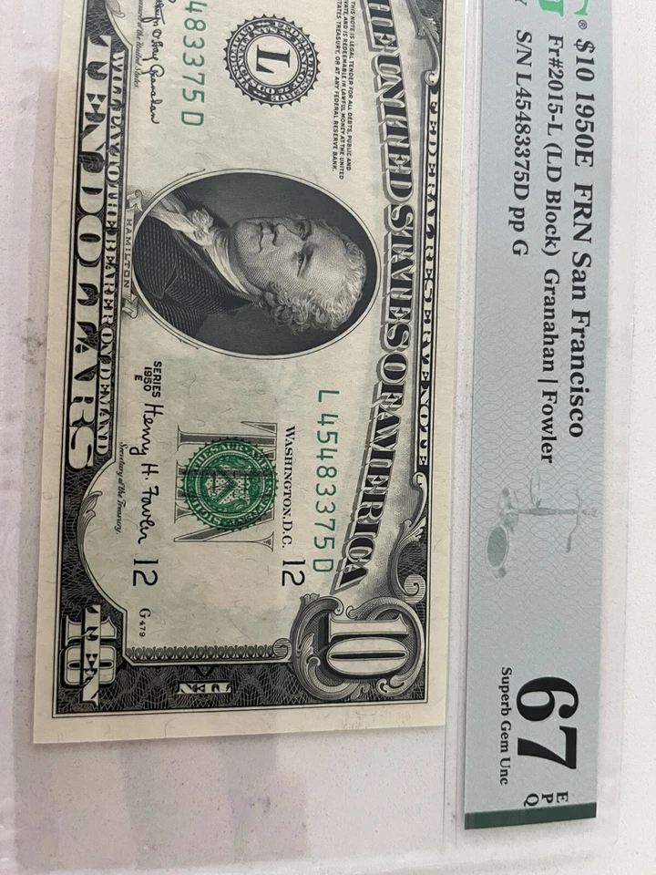 1950E $10 FRN San Francisco PMG 67EPQ FR-2015-L  Granahan Fowler - Image 3 of 4