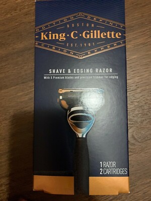King C Gillette 5 Blade Shave & Edging Razor  - Navy Handle + 2 Blade Refills 