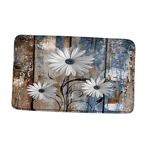 Farmhouse Floral Bath Mat Rustic Teal 17.8x29.5Inch(45x75cm) Blue Brown White