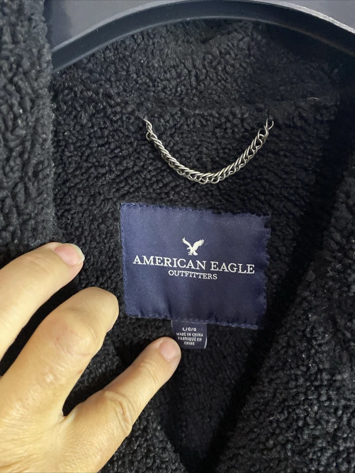 Куртка женская American Eagle большая черная искусственная замша шерпа с подкладкой мотоциклист (BD) - Изображение 3 из 4