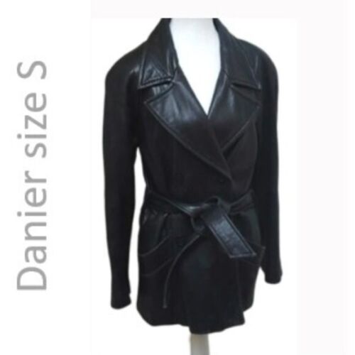 DANIER black genuine leather buttons belt coat ja… - image 1