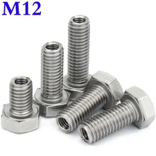 M12 -1.75 Stainless Steel Full Thread Hex Head Bolts Hexagonal Cap Hollow Screws