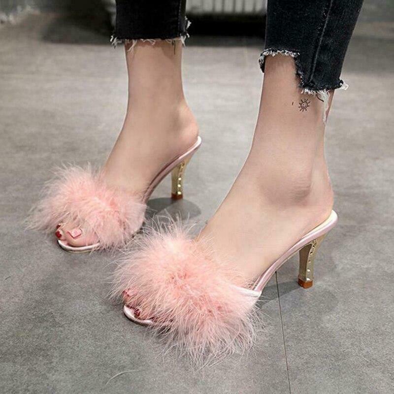 【Anyone more】Mink Fur Full-heel Slippers Amazon.com: RT-07 Real Mink Fur Heels For Women Furry