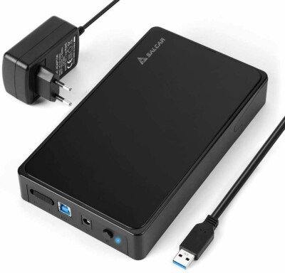 Externes Festplattengehäuse 3,5'' SATA HDD SSD Gehäuse mit USB3.0 Kabel /Netzteil