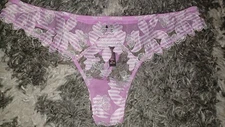 VS luxe lingerie embroidered floral thong panty NEW size medium pink striped