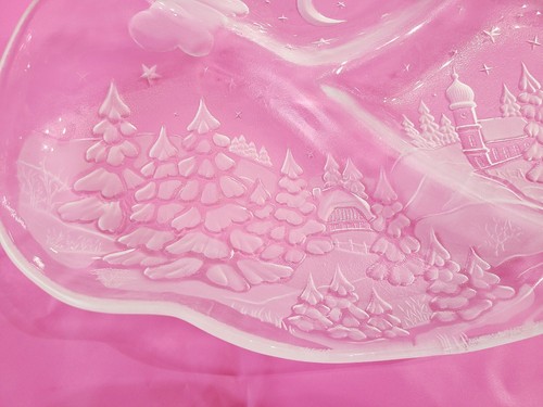 Vintage Mikasa Glas Weihnachten geteilt Platte Bäume, Mond, Sterne, Kathedrale - Bild 3 von 7