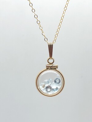 Handmade12.5 mm Aquamarine Shaker Locket 14k GF/  Silver,Custom for Mother s Day