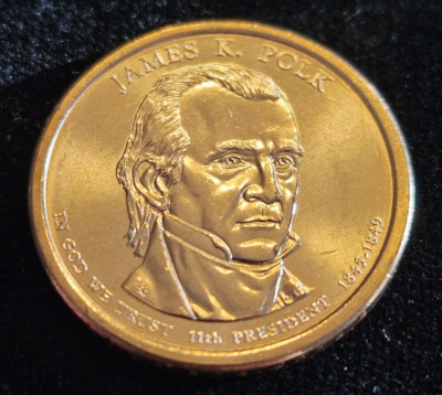 Blazing BU 2009 D - James K. Polk $1 One Dollar Coin - 11th President