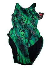 TYR One Piece Swimsuit women  s Size 28 GREEN BLACK NEW NWT DIAMOND FIT JUNGLE