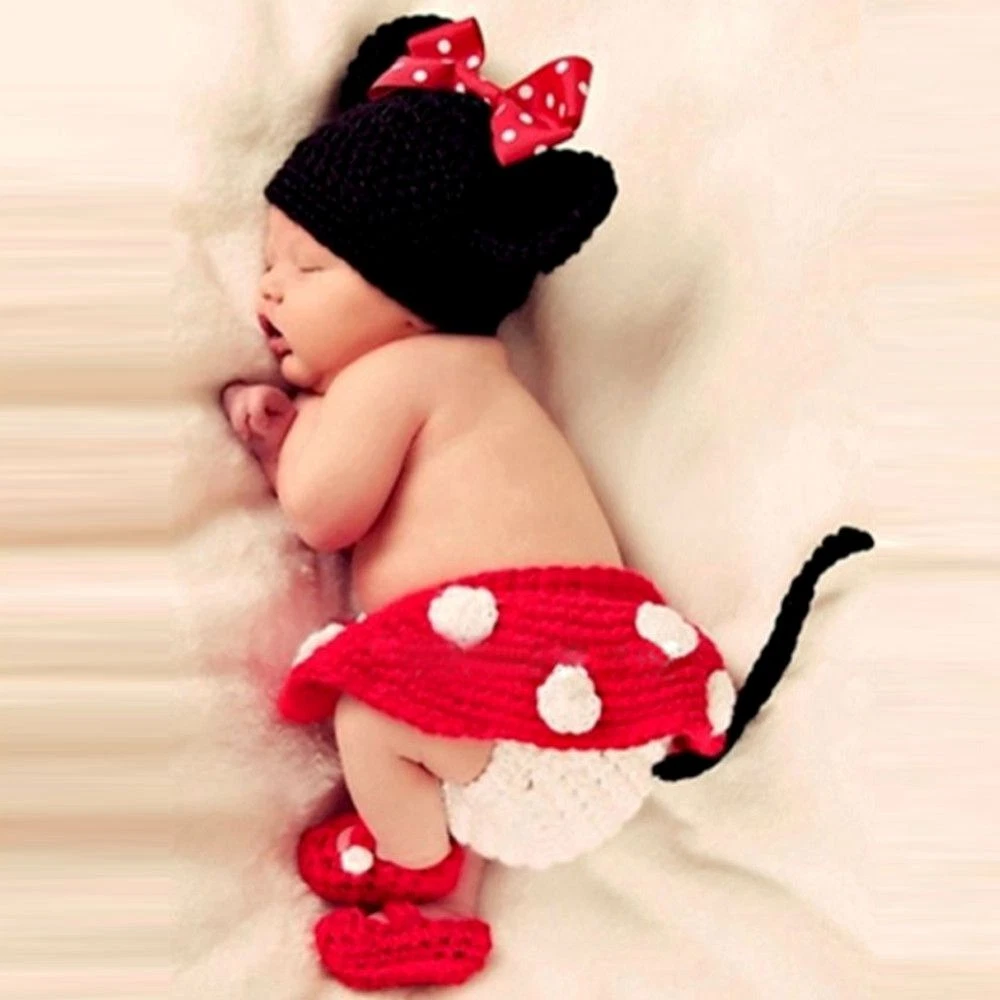 Lot 4pcs Cute Baby Mouse Photos Photoshoot Pants Socks Hat Costume Red