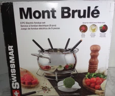 SWISSMAR Mont Brulé 9 Piece ELECTRIC FONDUE SET Stainless Steel Pot 6 Forks