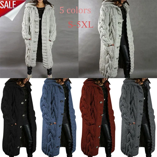 Damen Grobstrick Oversize Pullover vorne offen Tasche Mantel lang Maxi Cardigan - Bild 2 von 25