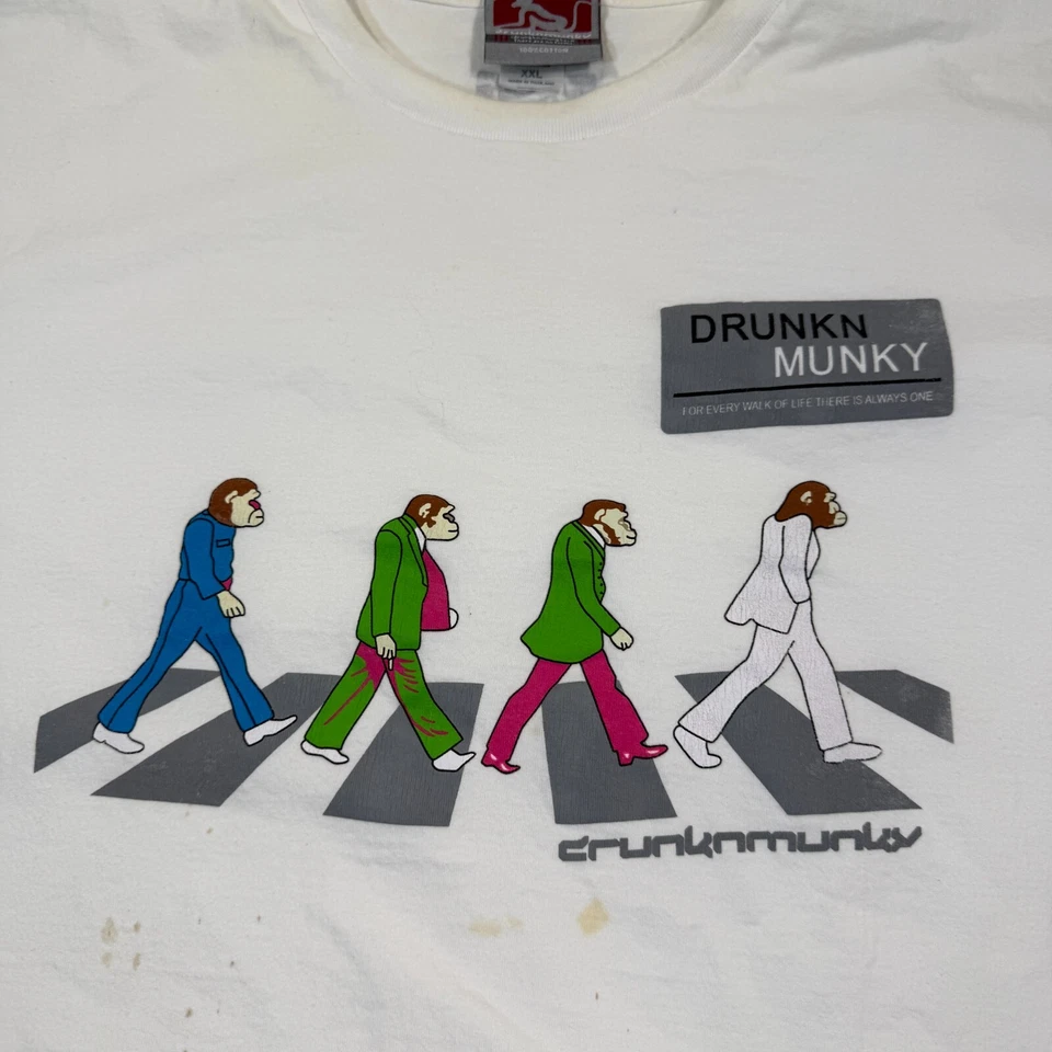 Camisa Drunknmunky Para Hombre XXL Blanca The Beatles Abbey Road Monkeys Foto 2 de 4