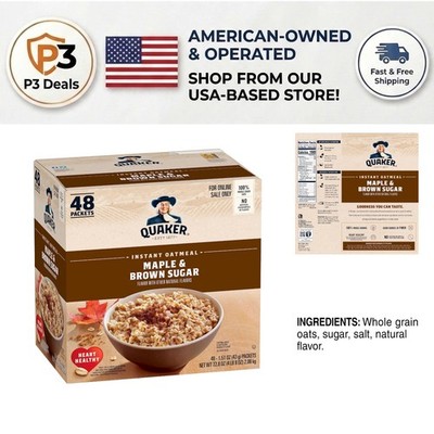 48-Pack Quaker Instant Oatmeal - Maple & Brown Sugar | High Fiber & Whole Grains