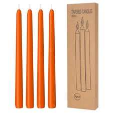 Orange 10 Inch 8 Hour Long Burning Smokeless Unscented Taper Candles 4 PCS