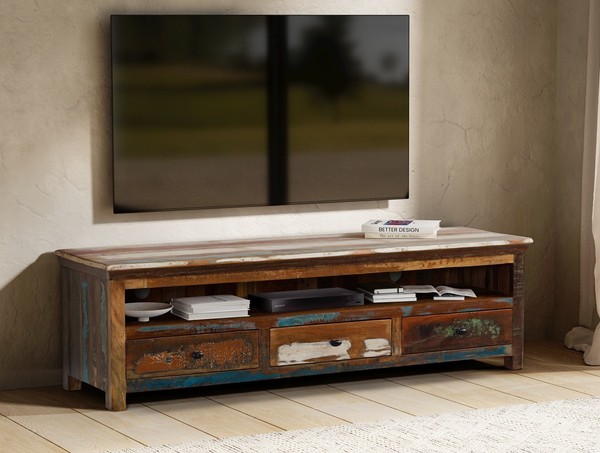 Tv Board 170X50Cm Massivholz Recyceltes Altholz Mehrfarbig Lackiert Neu Ovp!!!-image