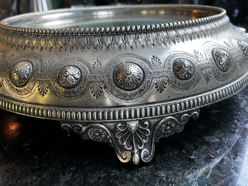 Antique Vintage Circular Mirror Plateau Silver Wedding Cake Stand - Picture 2 of 10