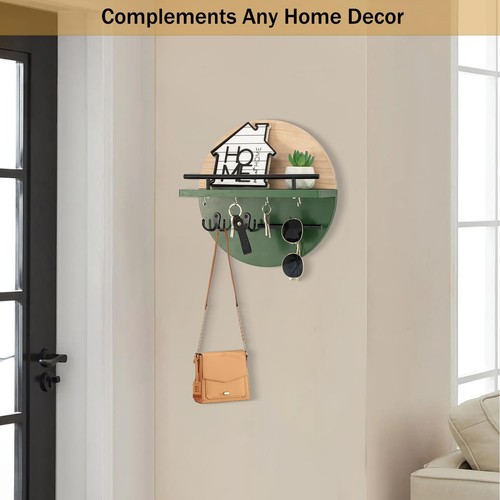 Key Holder for Wall Decorative with Shelf and Hooks, Mail Organizer Wall Moun... - Picture 3 of 7