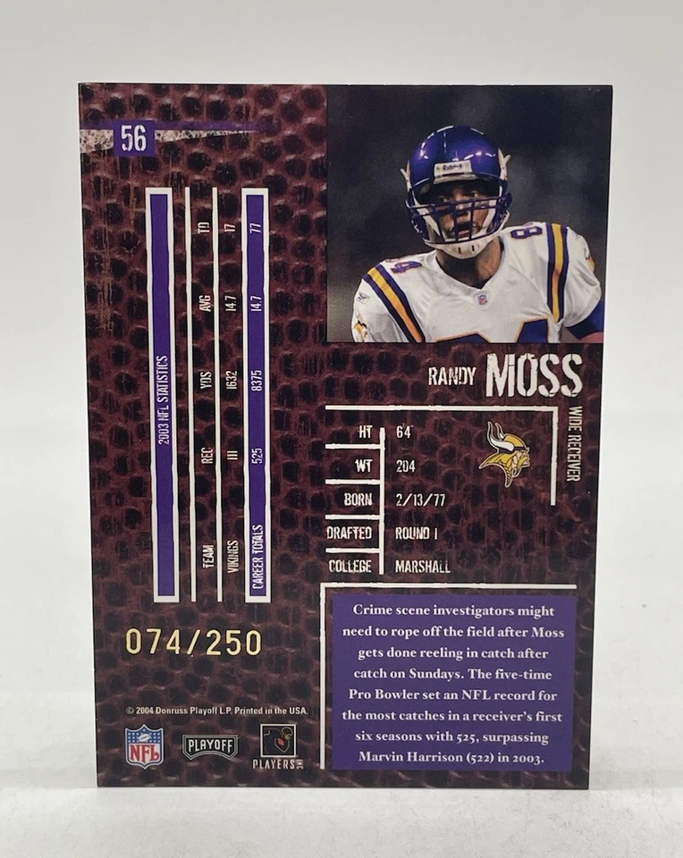2004 Playoff Hogg Heaven Hogg Wild #56 Randy Moss /250 Minnesota Vikings - Image 2 of 4
