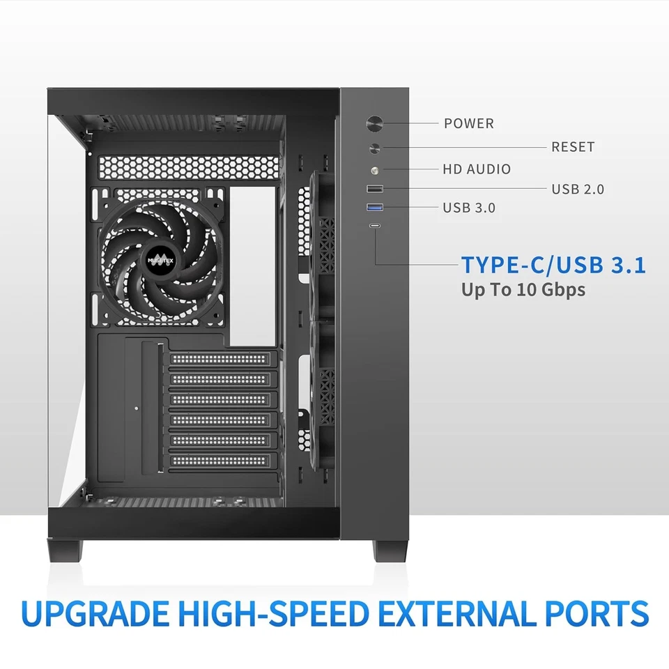 Y6 ATX PC Case w/ 3 Fans, 270° Glass, USB-C, Supports 360mm Liquid Cooler - Image 3 of 4