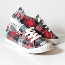 Forever Link Size 6 NEW Flannel Sneakers Red Grey Plaid Memory Foam Slip-On