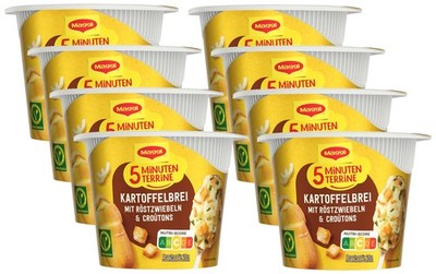 5 Minuten Terrine Kartoffelbrei mit Röstzwiebeln und Croutons, leckeres Ferti...