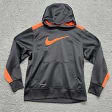 Nike Therma-Fit Boys Size L Black/Neon Orange Hoodie Fleece Lined Youth Pocket