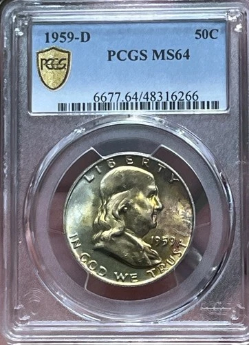 1959 D Franklin Half Dollar- PCGS - MS64 - Beautiful Toning - Take A 👀