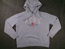 Aeropostale Hoodie Womens L Light Blue AERO 1987 Floral Applique Pullover Pocket