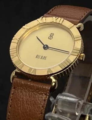 Vtg 1980s Emerich Meerson Bill Blass Mens 30mm Quartz Watch 18KGP Coin Bezel NOS