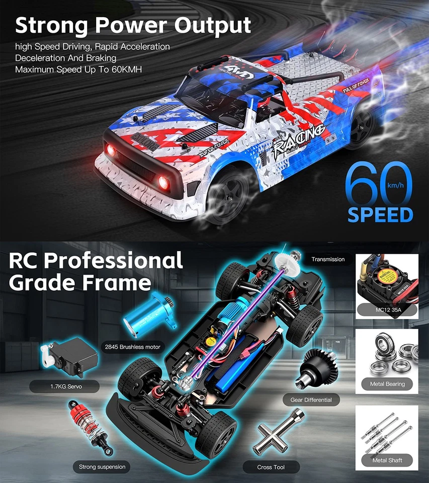 Wltoys 124020 RC Racing Car 60KM/H 4WD 2.4G Brushless Off-road Car 100M Distance - Image 3 of 4